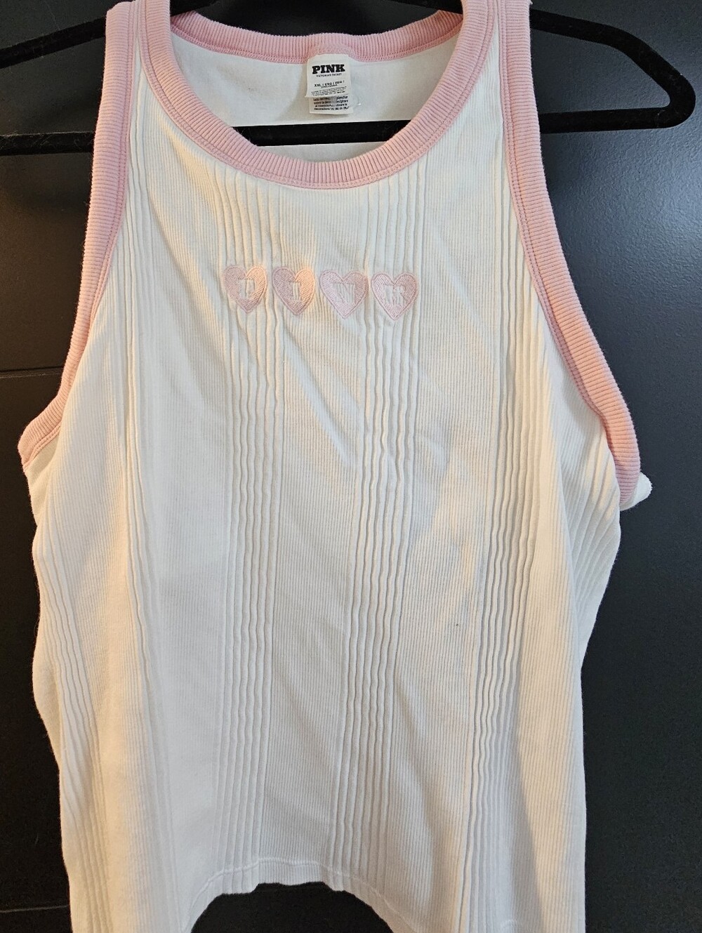 PINK Victoria's Secret White Ribbed Tank with Pink Trim